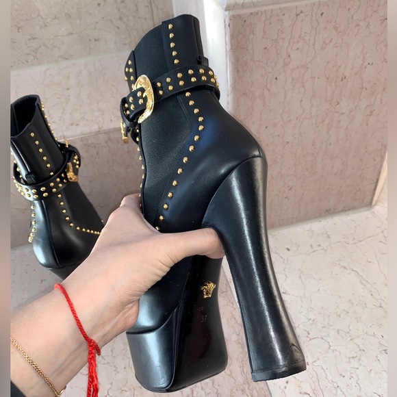 Versace Black and Gold Studded Platform Boots - Picture 12 of 16